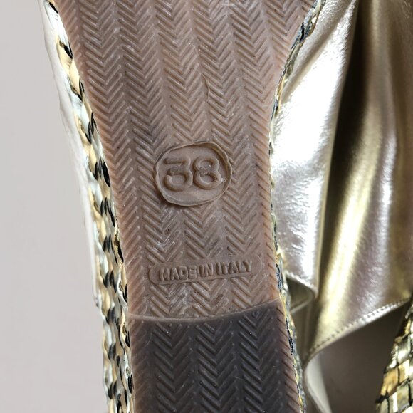 VTG 80s 90s Italian Gold Leather Butterfly Embroidered Wedge Shoes Size 38 - 7.5 - Picture 7 of 7
